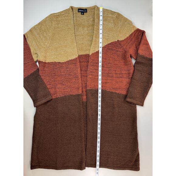 Fortune Ivy Womens Open Cardigan Size Large Artsy Boho Color Block Brown Sweater - Picture 6 of 11